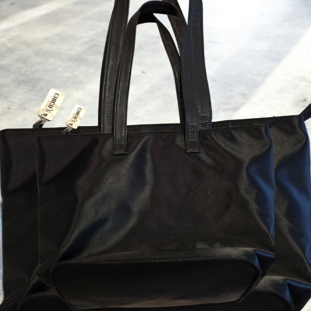 Chico's Black Satin Tote Bag, Lightweight, Minimalist, Travel